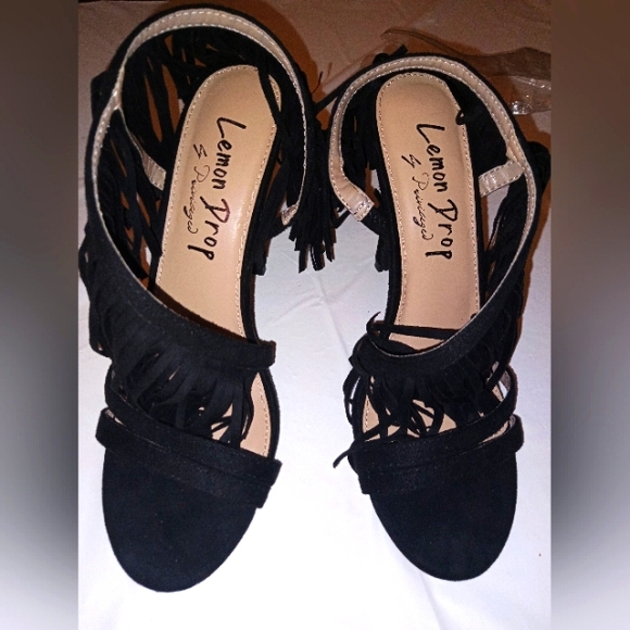 Black Fringe Heels Lemon Drop by Privileged - Picture 3 of 9